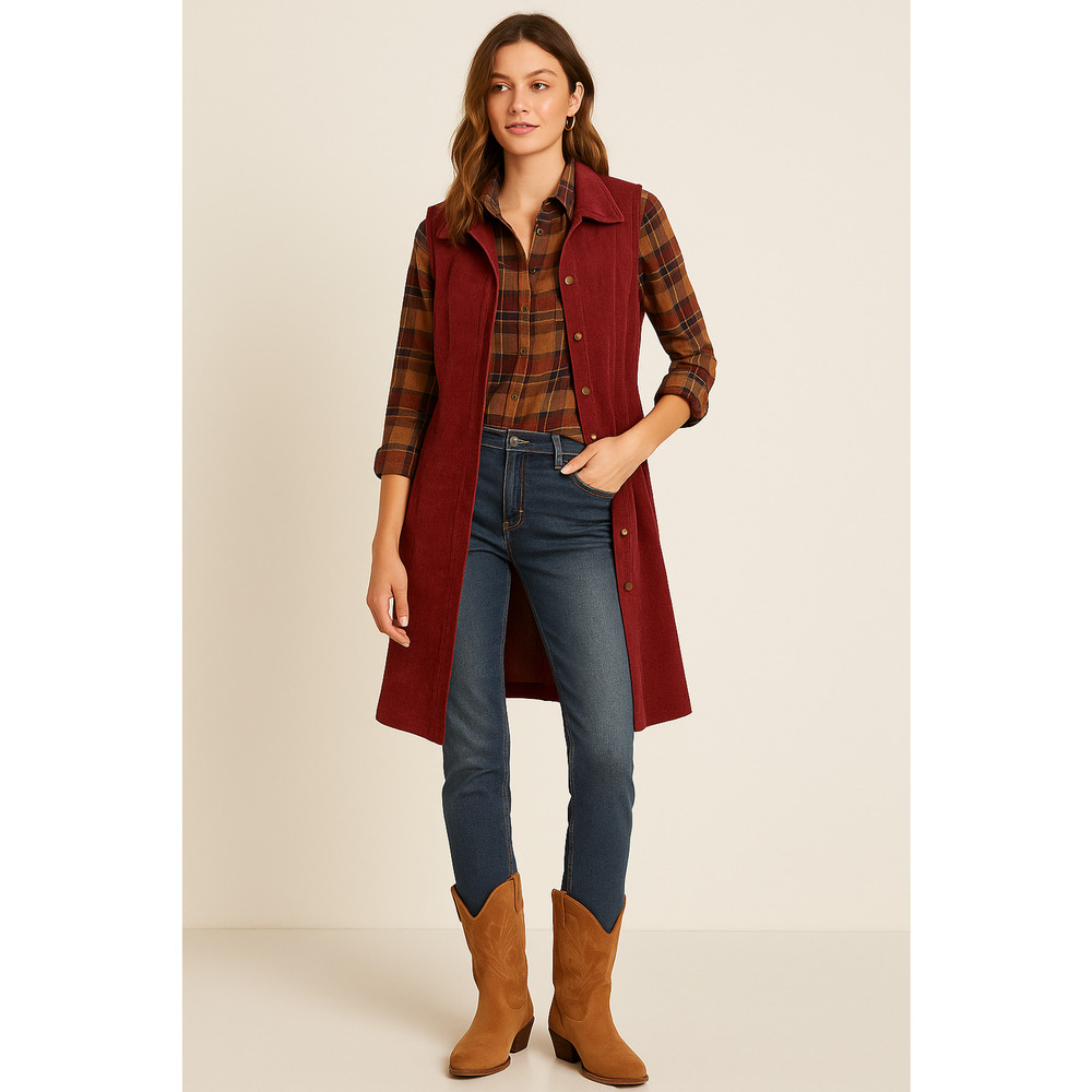 Hem & Thread Corduroy Button Front Vest Dress Wine Red Fall Cottagecore S